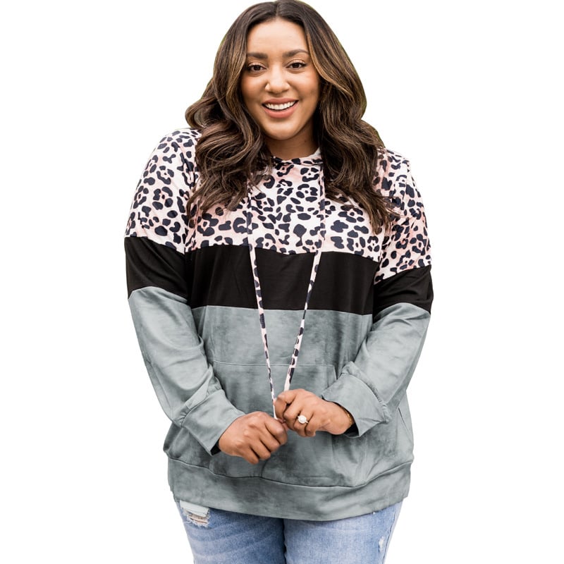 Autumn Leopard Print Contrast Color Pullover Hoodie | Streetwear