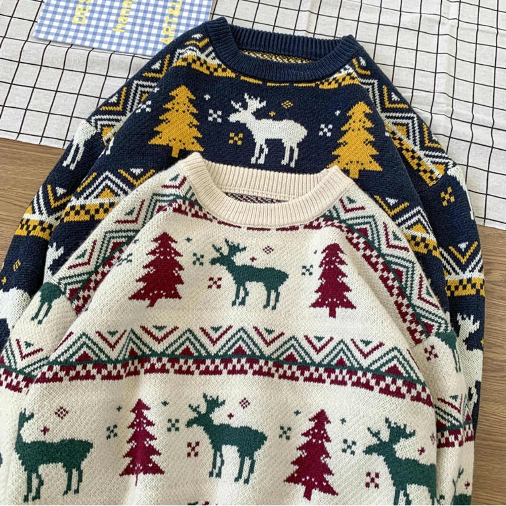 Korean Style Deer Print Thermal Sweater for Men