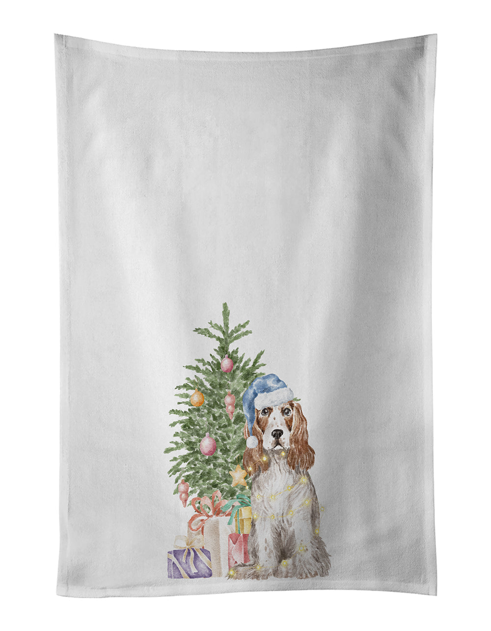 Cocker Spaniel English Red White Christmas Presents and Tree Kitchen Towel Set of 2