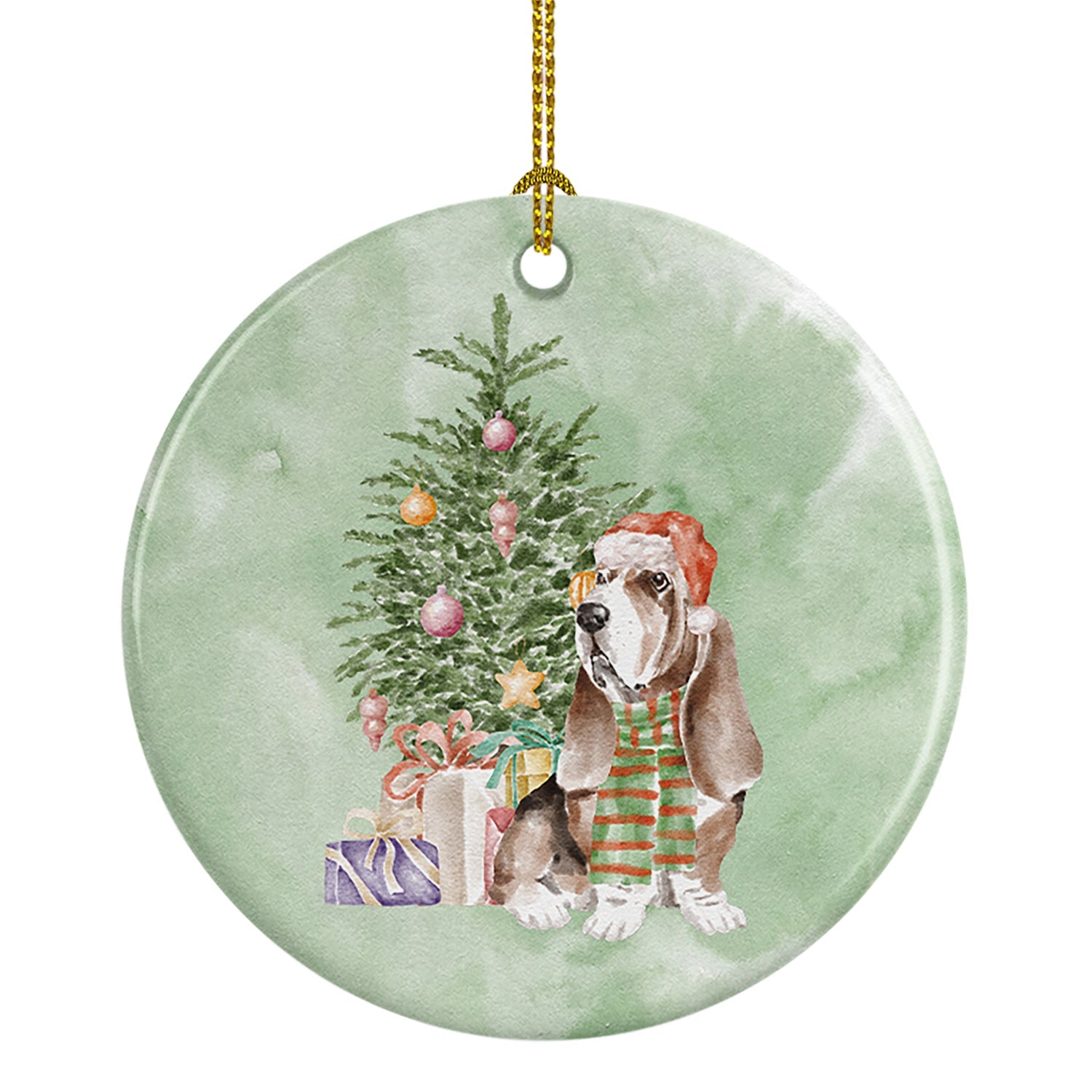 Basset Hound #3 Christmas Presents and Tree Ceramic Ornament