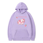 Strawberry Milk Print Long Sleeve Hoodie | Streetwear
