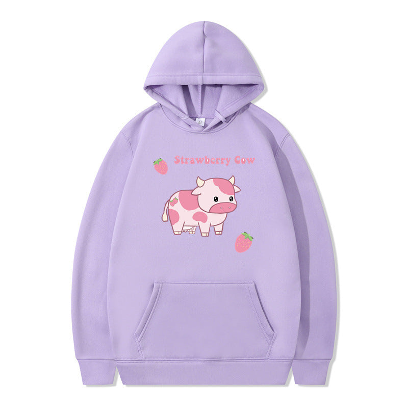 Strawberry Milk Print Long Sleeve Hoodie | Streetwear