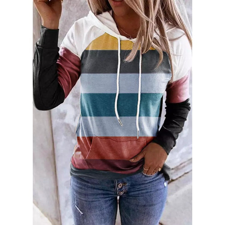 Women's Printed Striped Long-Sleeved Hoodie Fashion | Streetwear