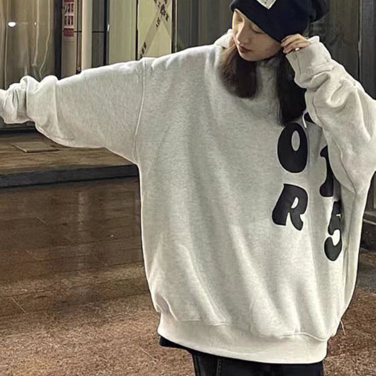 Thickened Plush Hooded Sweater in White Gray Cotton