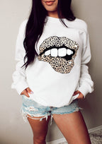 Loose Long Sleeve Sweatshirt with Lip Print Design | Streetwear