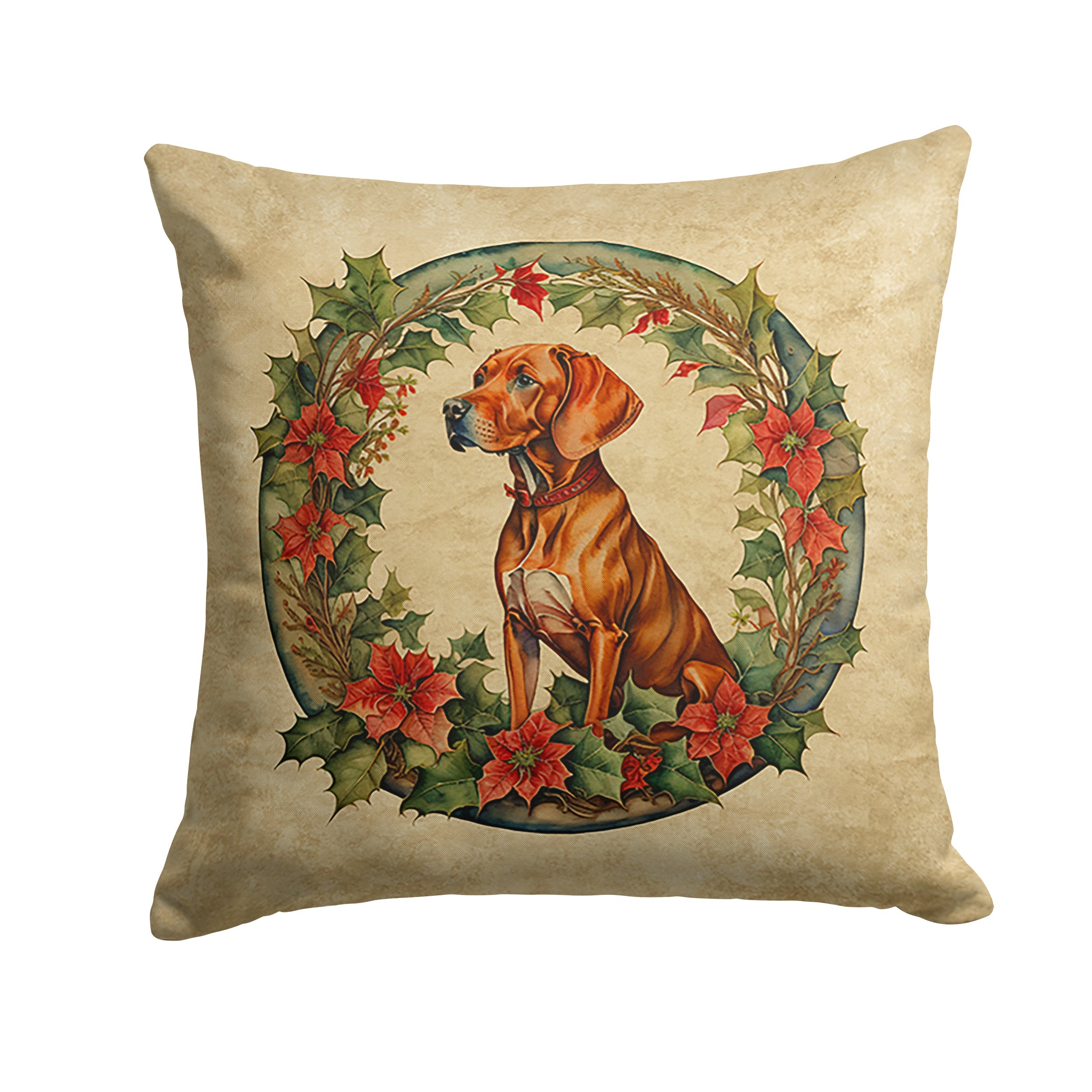 Vizsla Christmas Flowers Throw Pillow