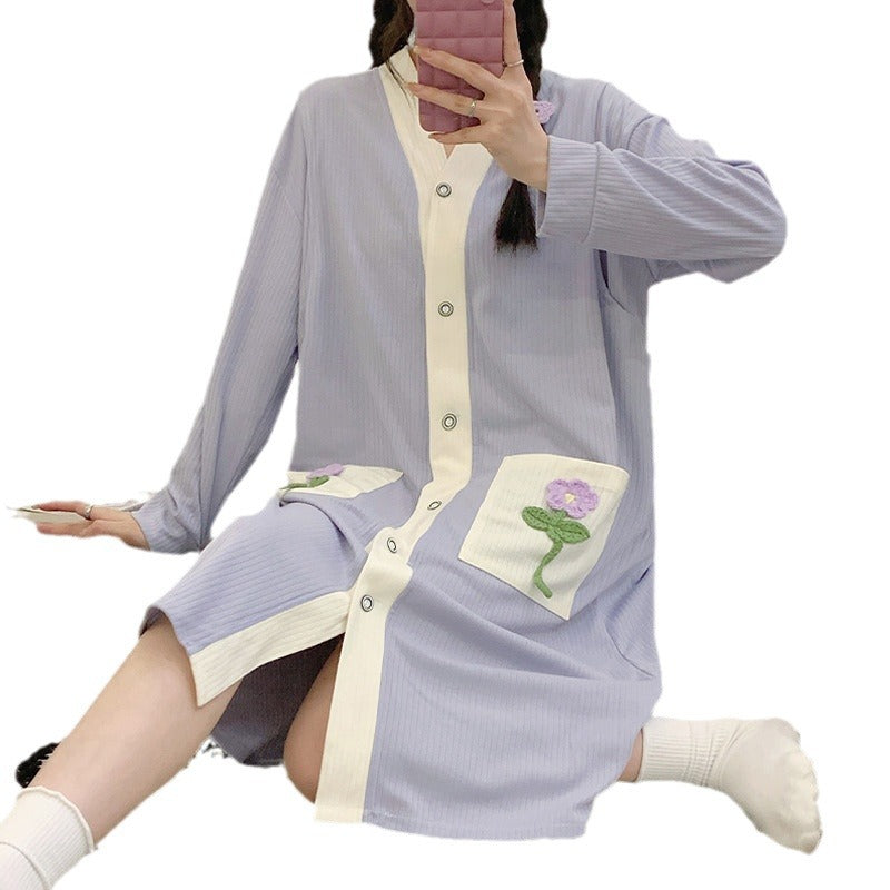 Cotton Maternity Nightgown for Nursing Mothers