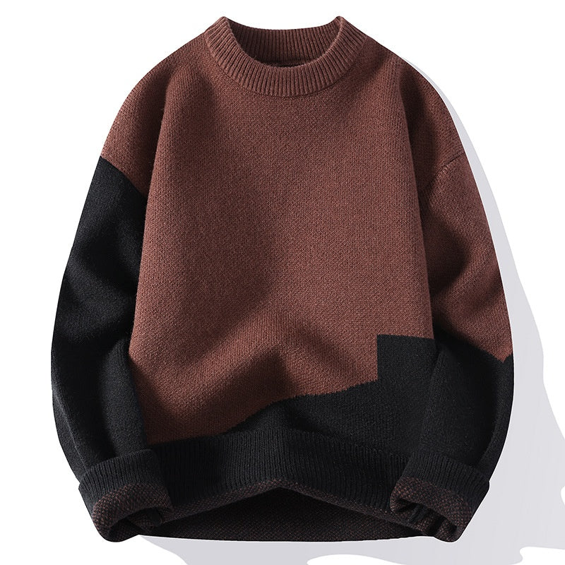 Personality Stitching Men's Round Neck Knit Sweater