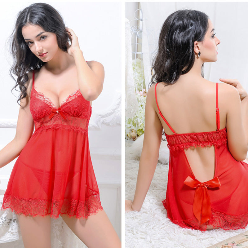 Lace Cami Nightdress and Backless Lingerie Set