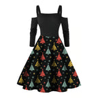 Women's Long-sleeved Christmas Dress with Snowman Print