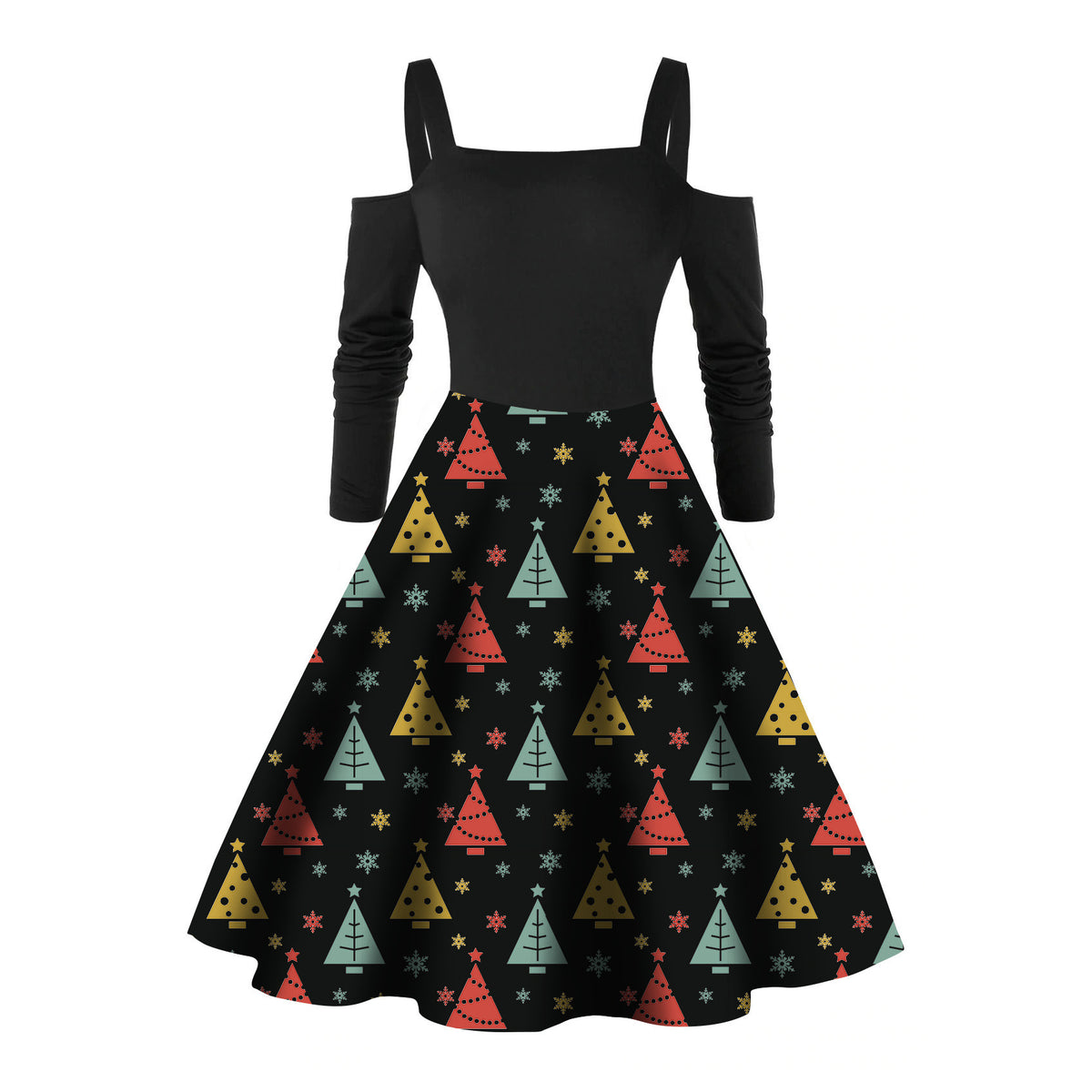 Women's Long-sleeved Christmas Dress with Snowman Print