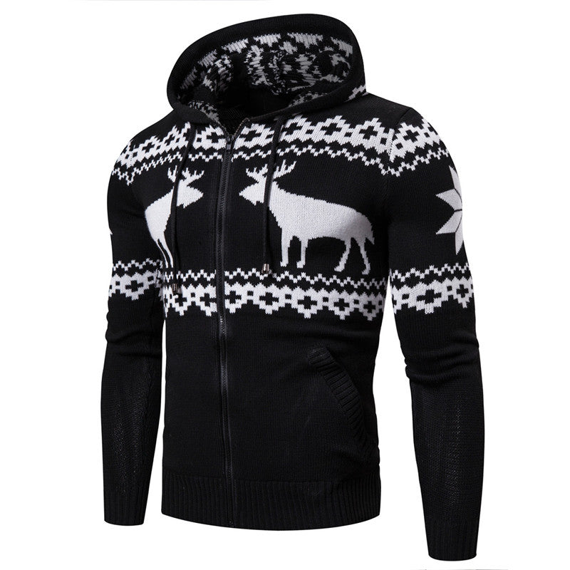 Men's Christmas Reindeer Knit Zipper Hoodie Sweater | Streetwear