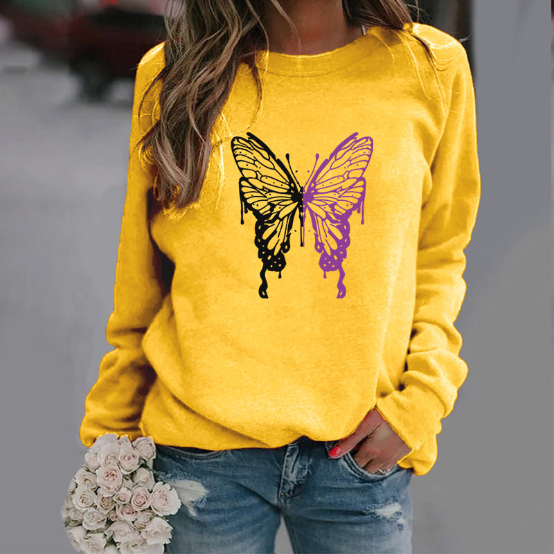 Colorful Butterfly Print Round Neck Sports Sweater