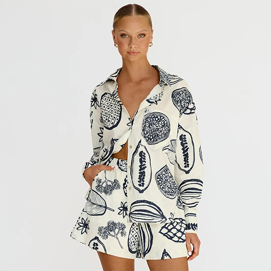 Fruit Print Shorts & Cardigan Set