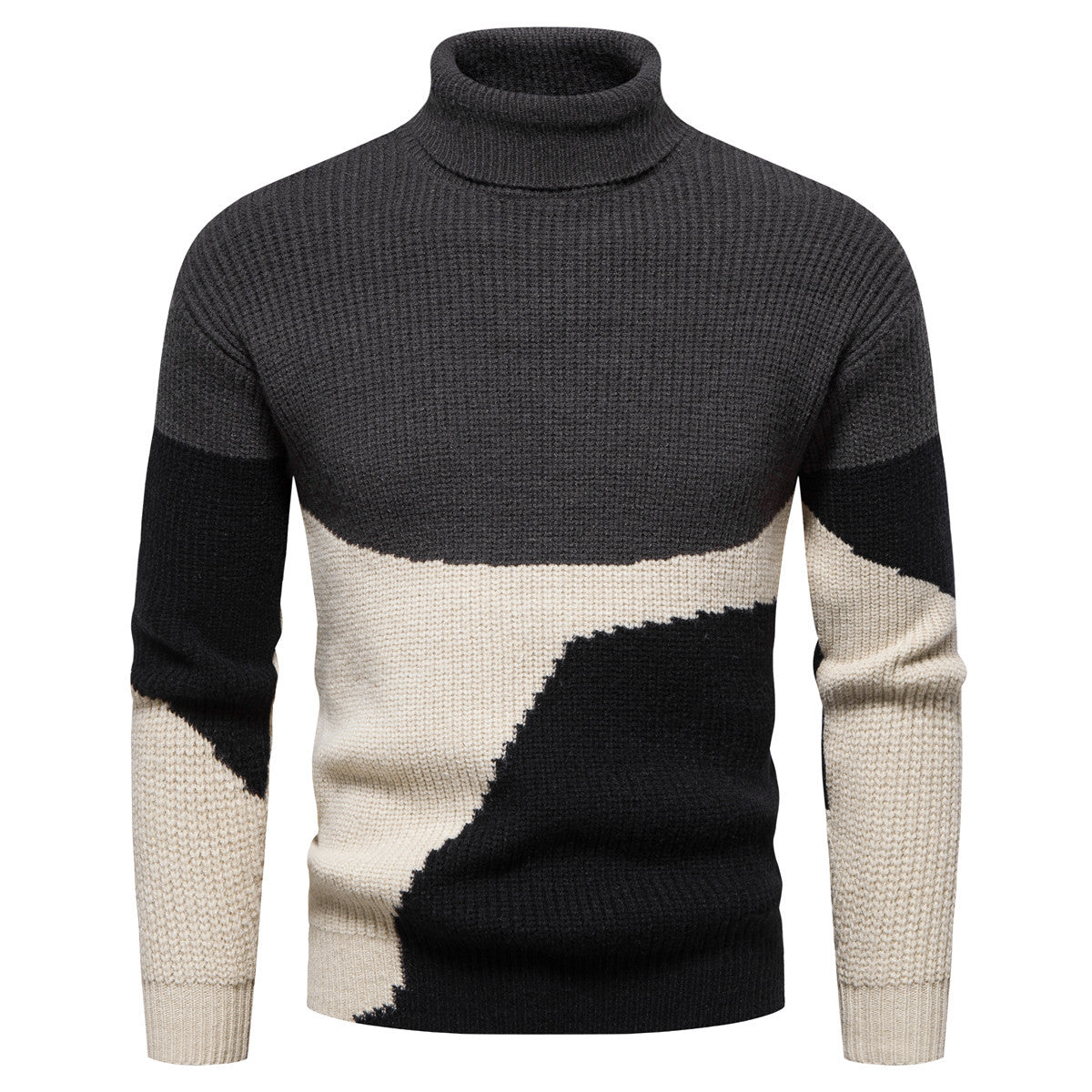 Men's Color Block Knitted Turtleneck Sweater