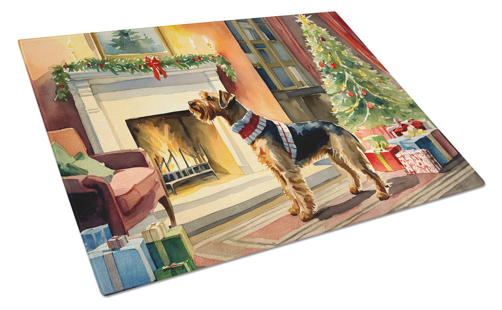 Airedale Terrier Cozy Christmas Glass Cutting Board