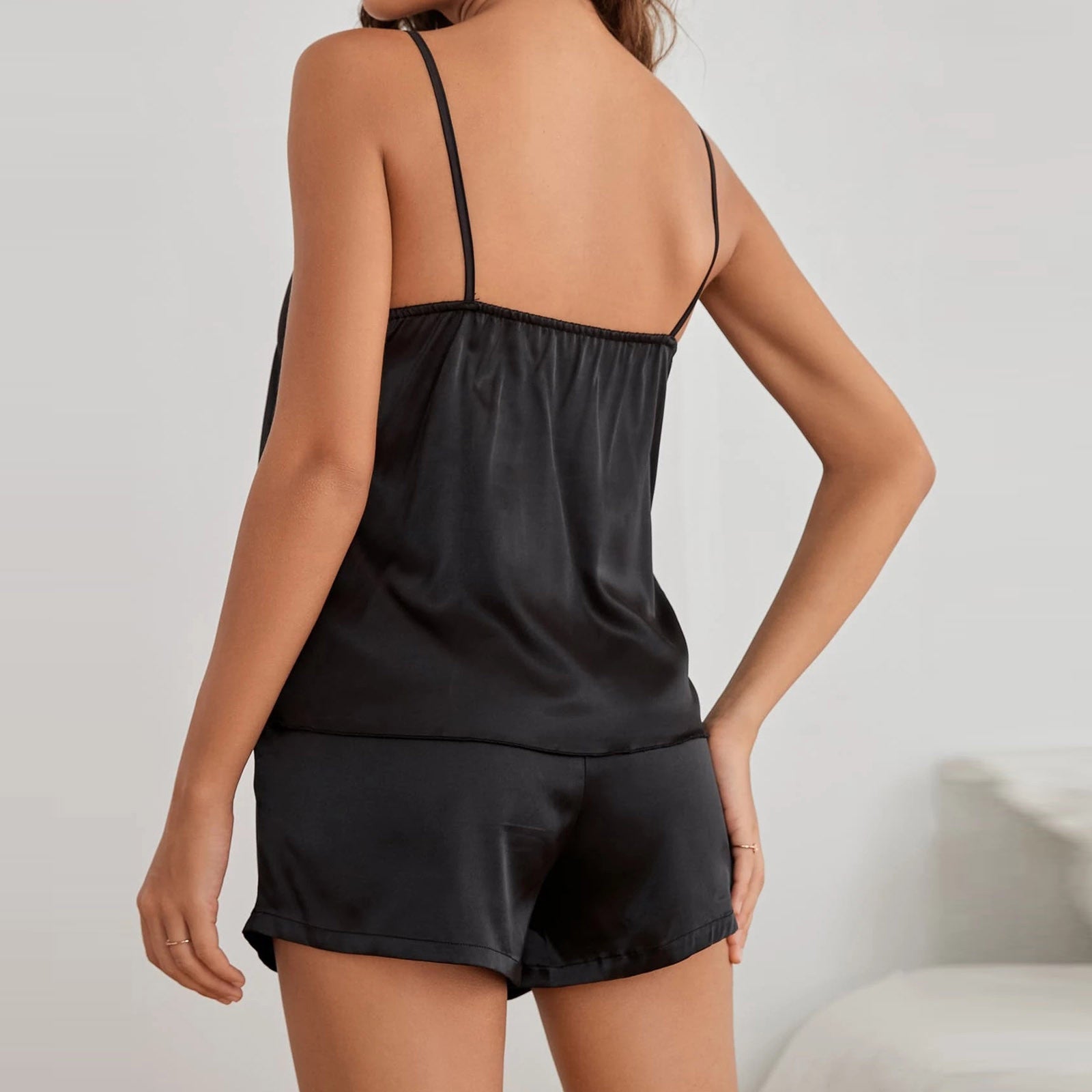 Plus Size Satin Pajamas Cami Shorts Set for Women