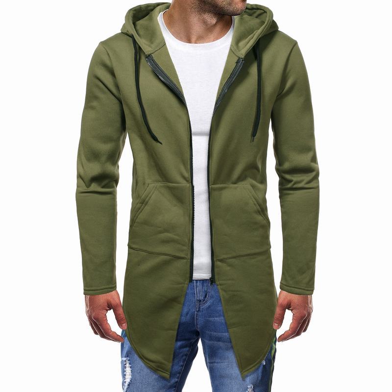 Men's Hooded Sweater Cardigan - Solid Color, Mid Length