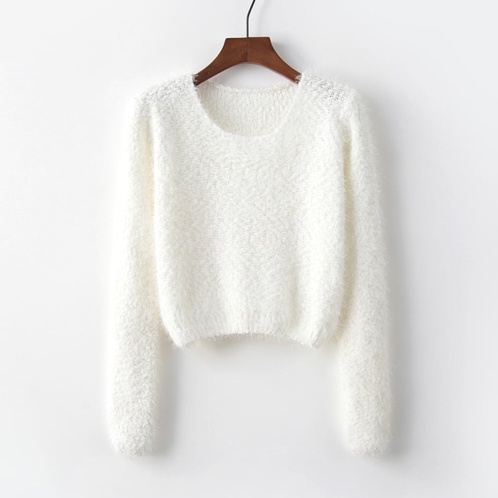 Women's Solid Color Round Neck Pullover Sweater | Streetwear