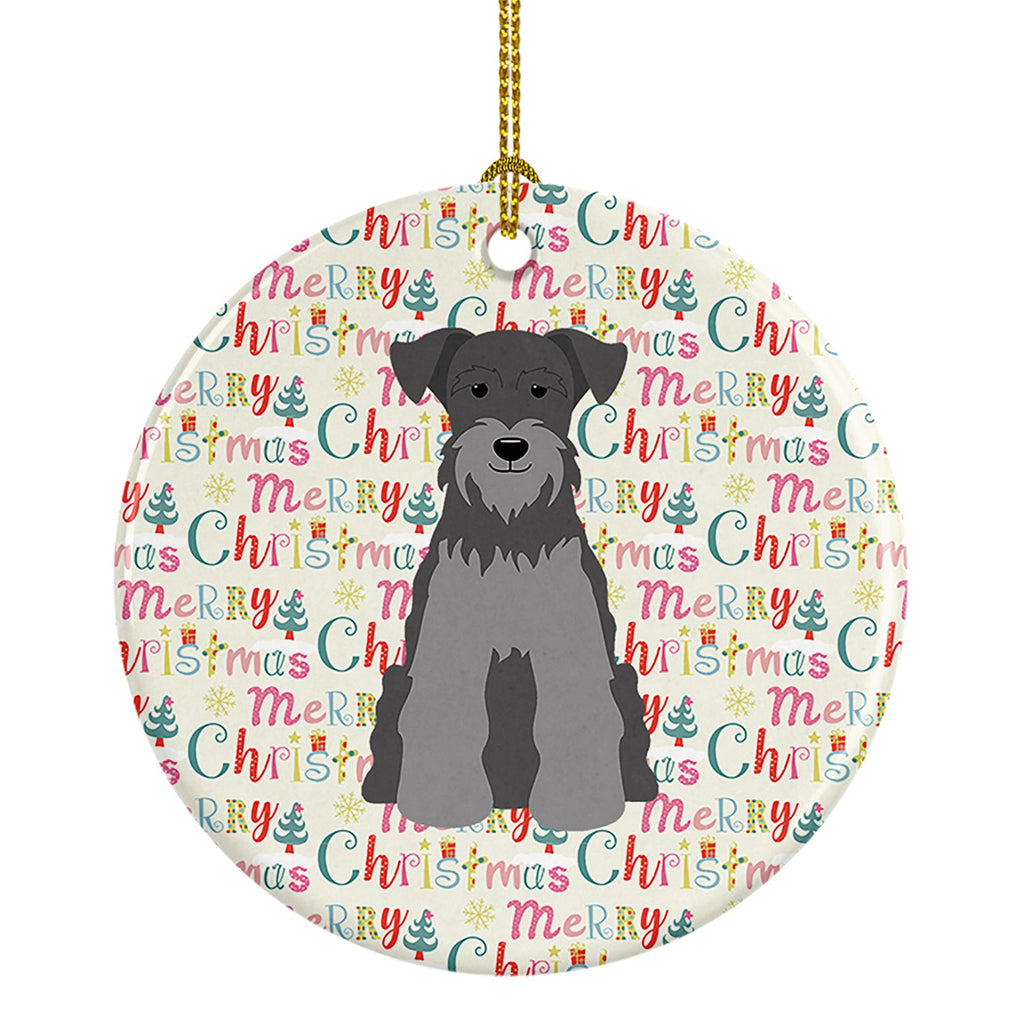 Merry Christmas Miniature Schnauzer Black Silver Ceramic Ornament