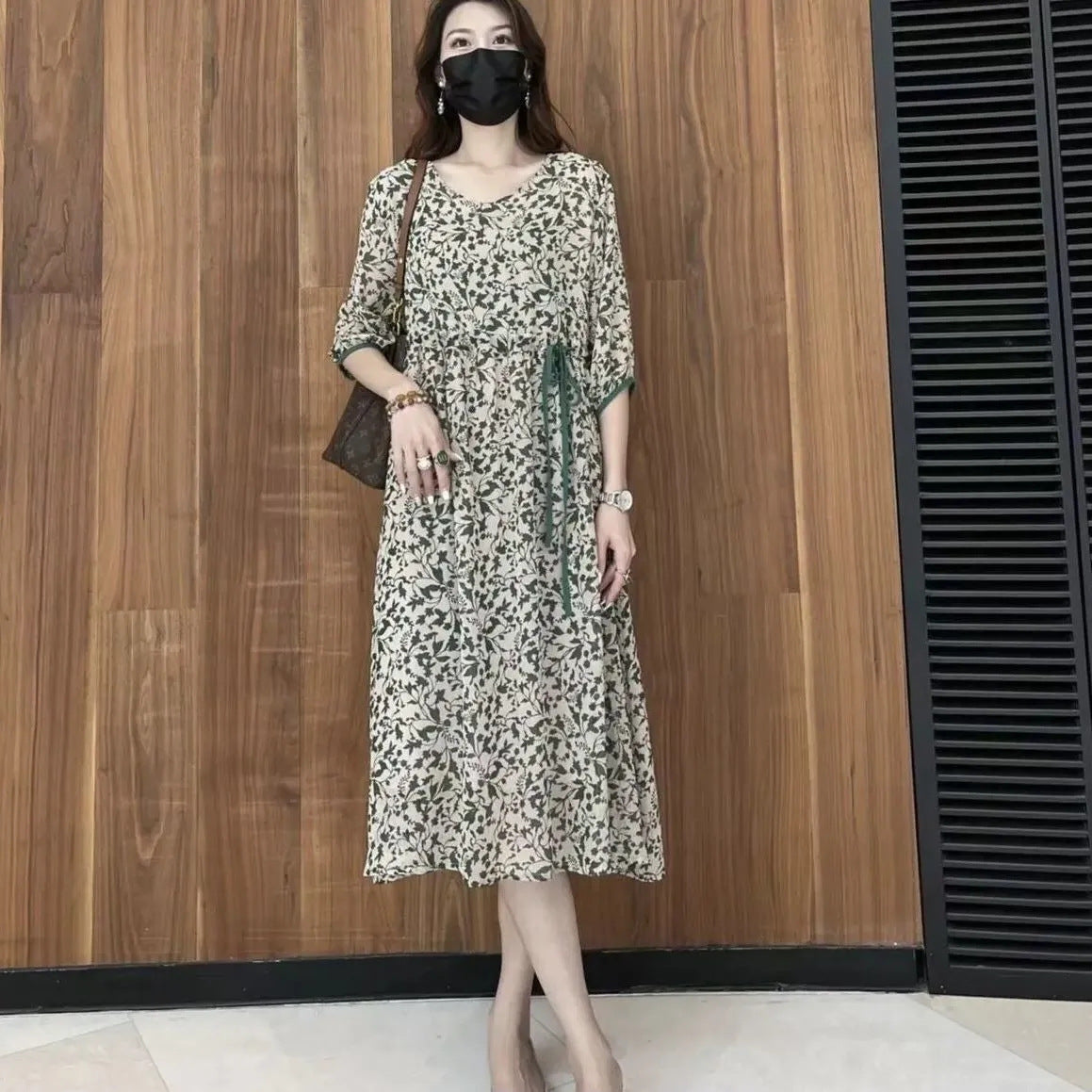 2022 Summer Silk Dress with Tie Waist and Slim Fit