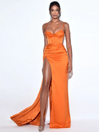 Backless V Spaghetti Straps Slimming Fishbone Sleeveless Long Slit Bandage Dress