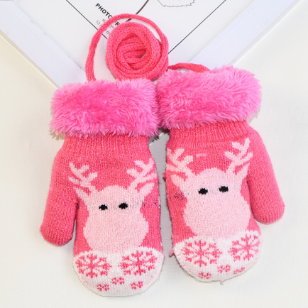 Children's Winter Christmas Cartoon Gloves with Rope