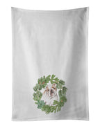 Bulldog Fawn Head Tilt Christmas Wreath Kitchen Towel Set of 2