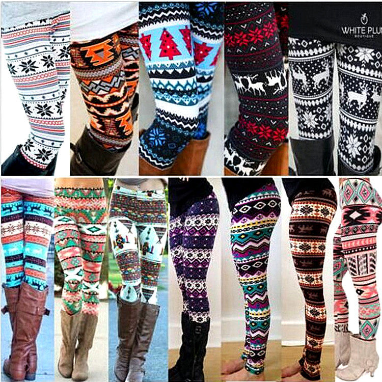 Christmas Print Plus Size Stretch Pants with Reindeer