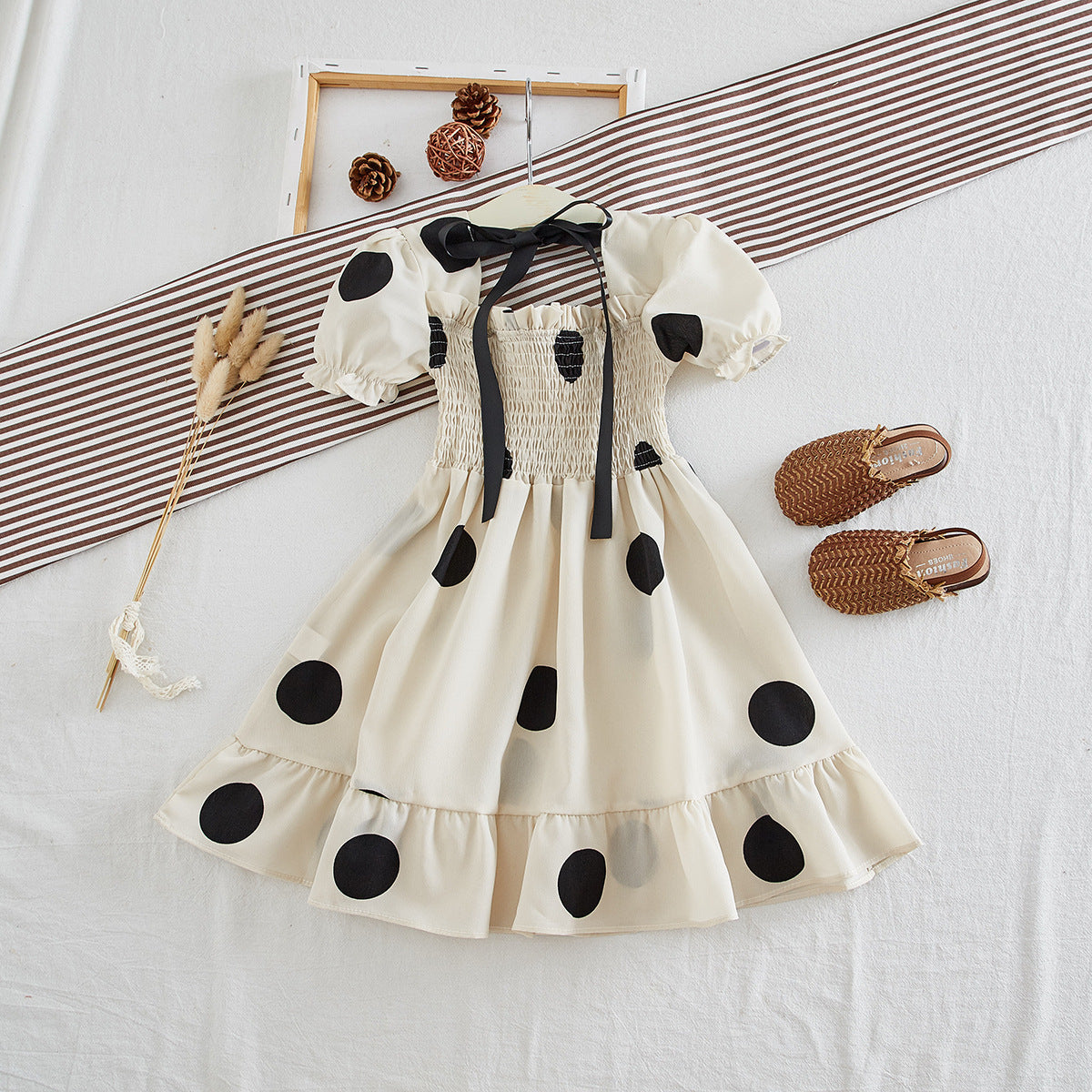 Summer Girls French Bubble Short-Sleeved Chiffon Dress