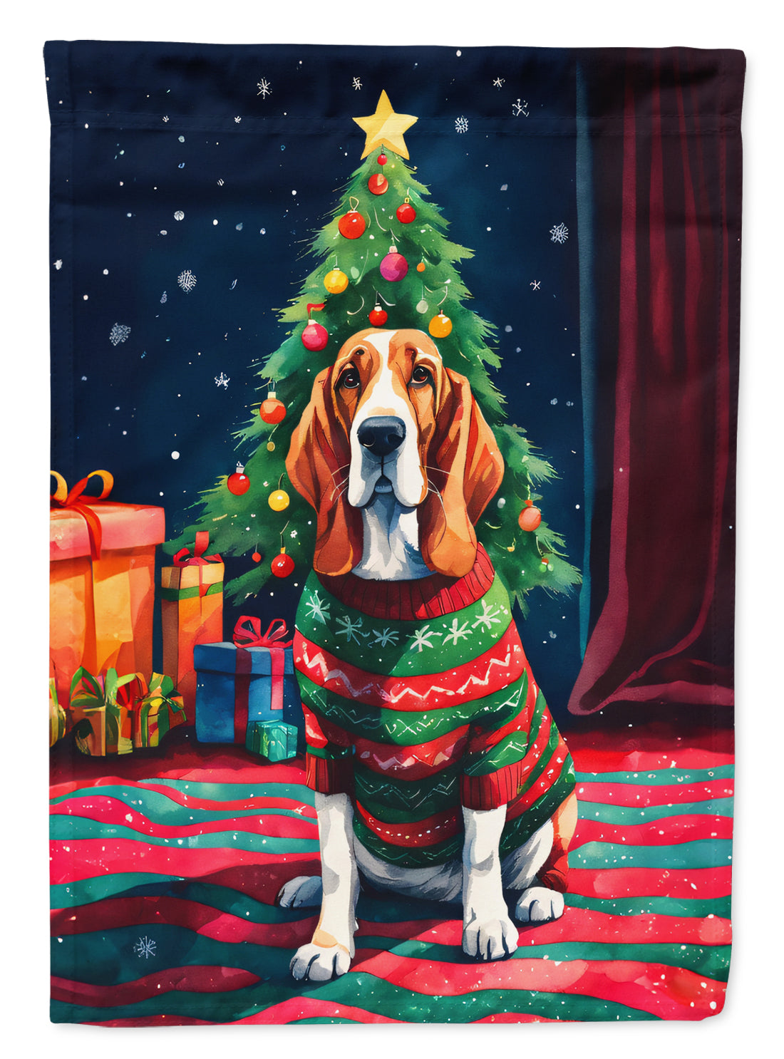 Basset Hound Christmas House Flag