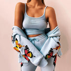 Women's Casual Sweater Suit with Butterfly Print Design