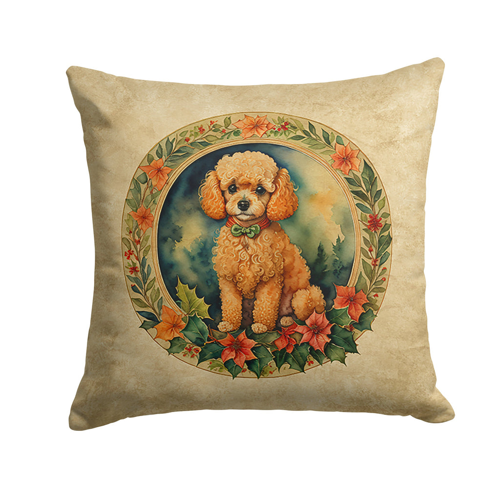 Poodle Christmas Flowers Throw Pillow