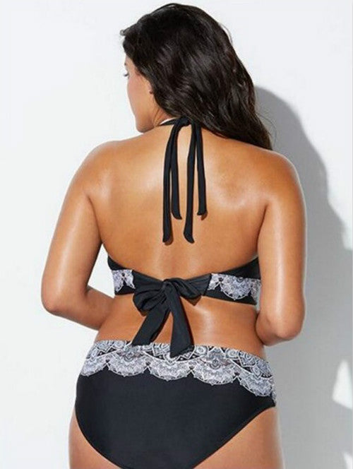 Plus Size Floral Back Tie Bikini Swimsuit for Women