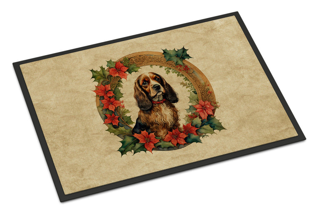 English Cocker Spaniel Christmas Flowers Doormat