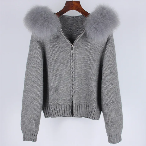 Fox Fur Collar Hooded Sweater