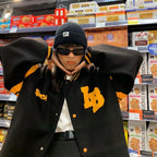 Japanese Black Hooded Zipper Padded Sweater