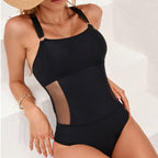 Plus Size Black One-Piece Push-Up Swimsuit for Beach