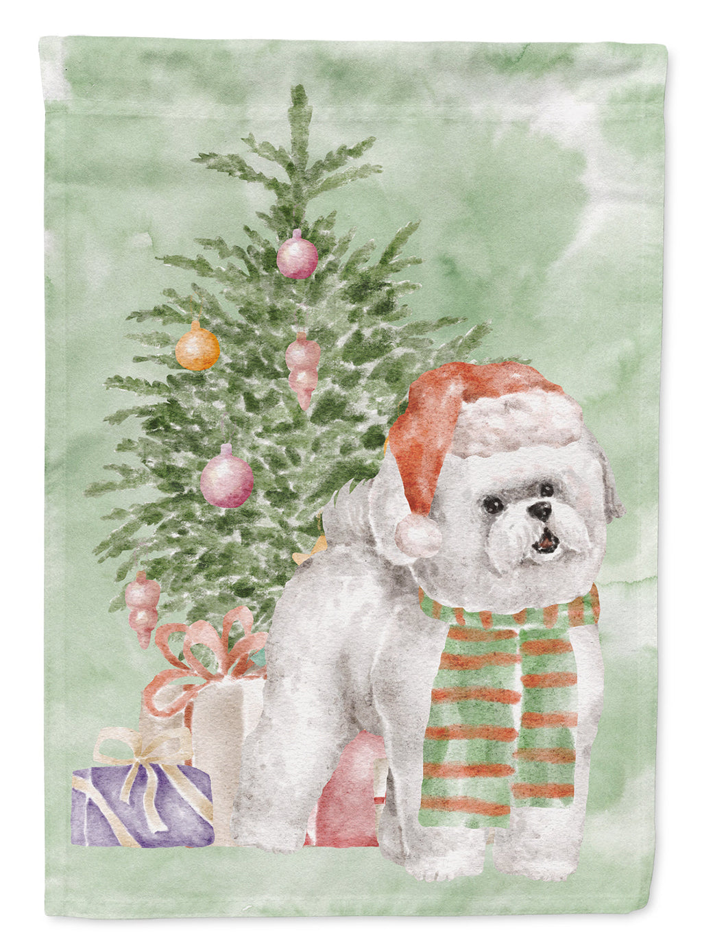 Bichon Frise Red Hat Christmas Presents and Tree Garden Flag | Embroidered Cap