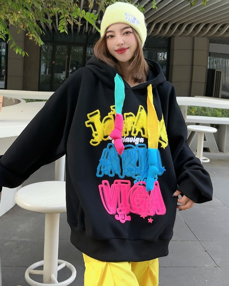 Women's Loose Casual Velvet Padded Hooded Sweatshirt | Streetwear