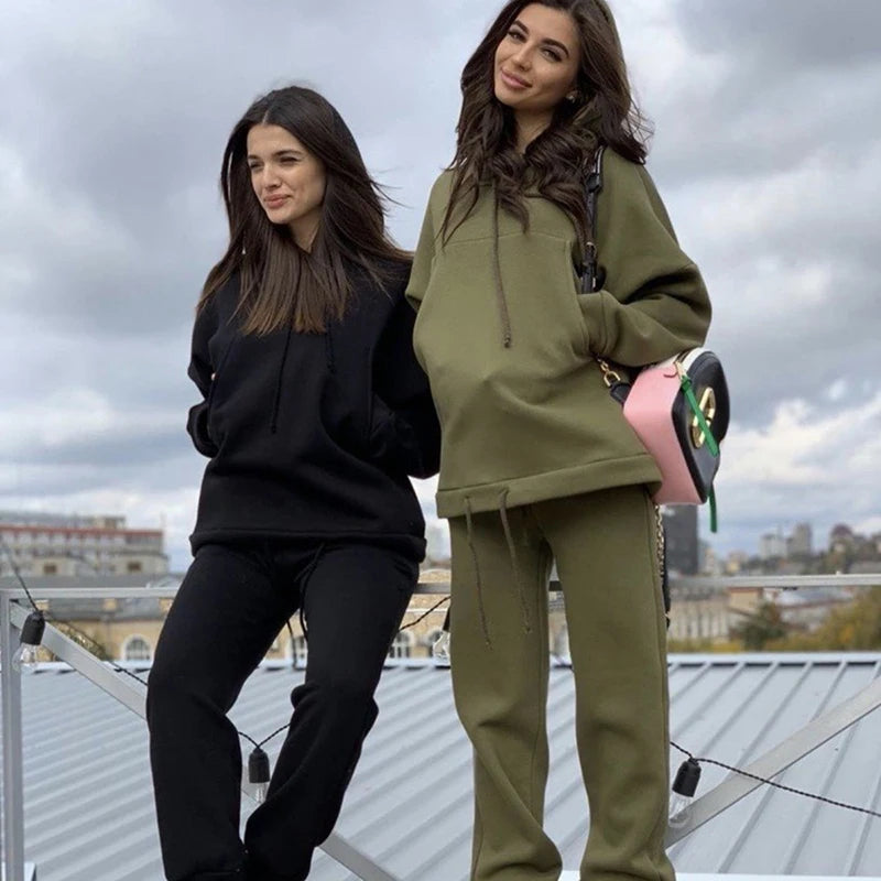 Fashionable Solid Color Hoodie with Large Pockets Set | Streetwear