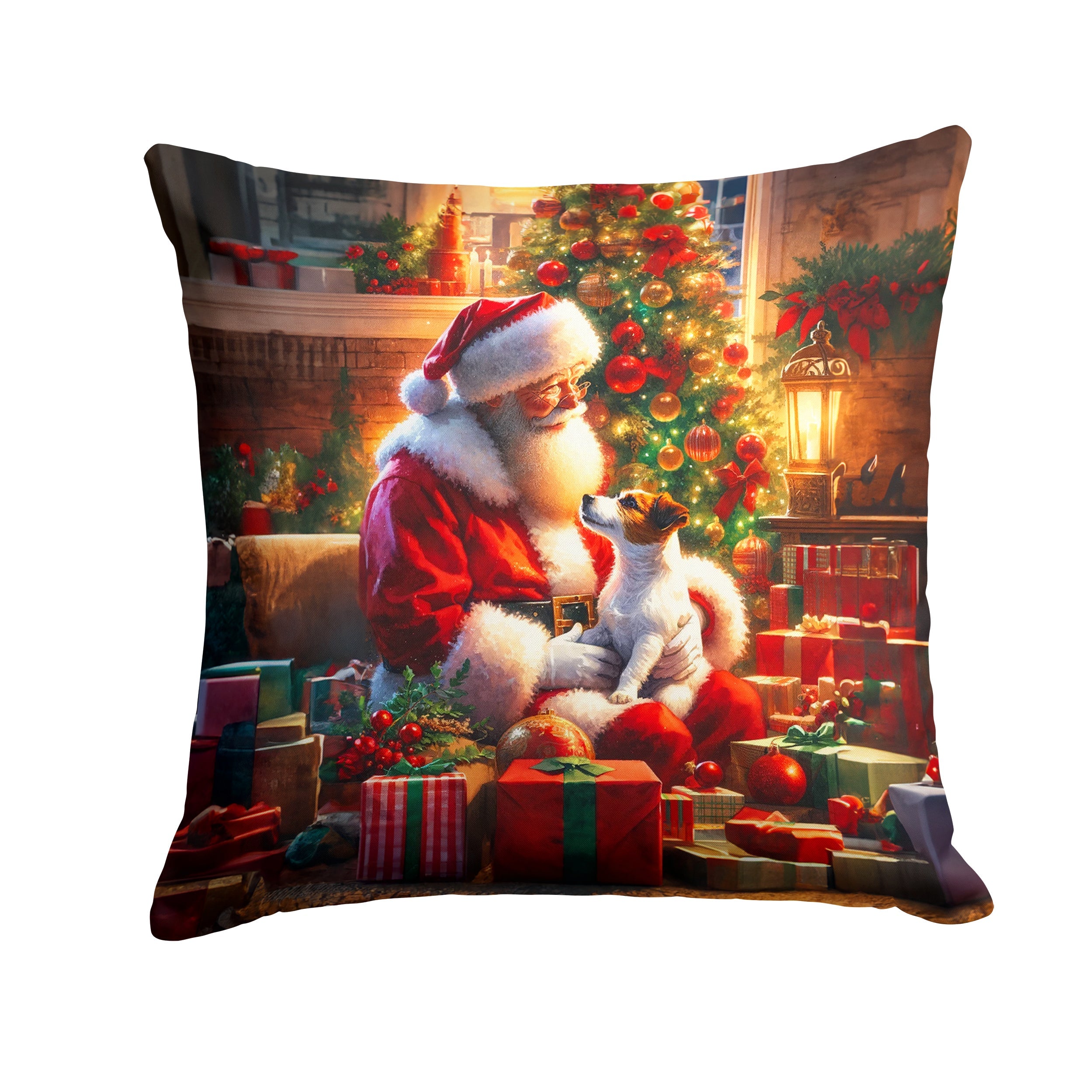 Jack Russell Terrier and Santa Claus Throw Pillow