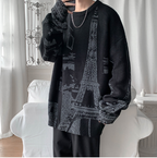 Men's Loose Round Neck Iron Tower Printed Sweater