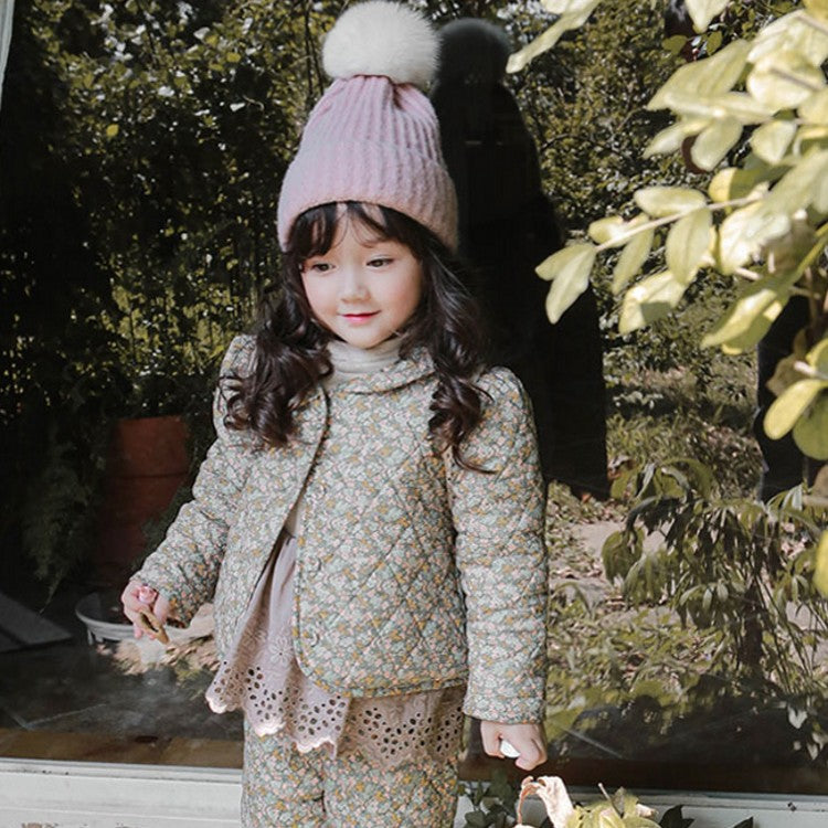 Girls' Floral Quilted Thick Coat