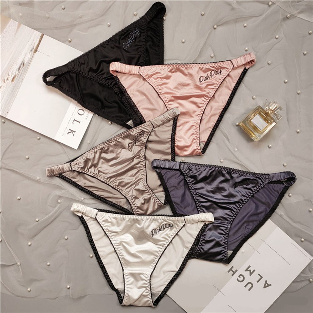 Pinkplay Embroidered Women's Satin Thong Underwear