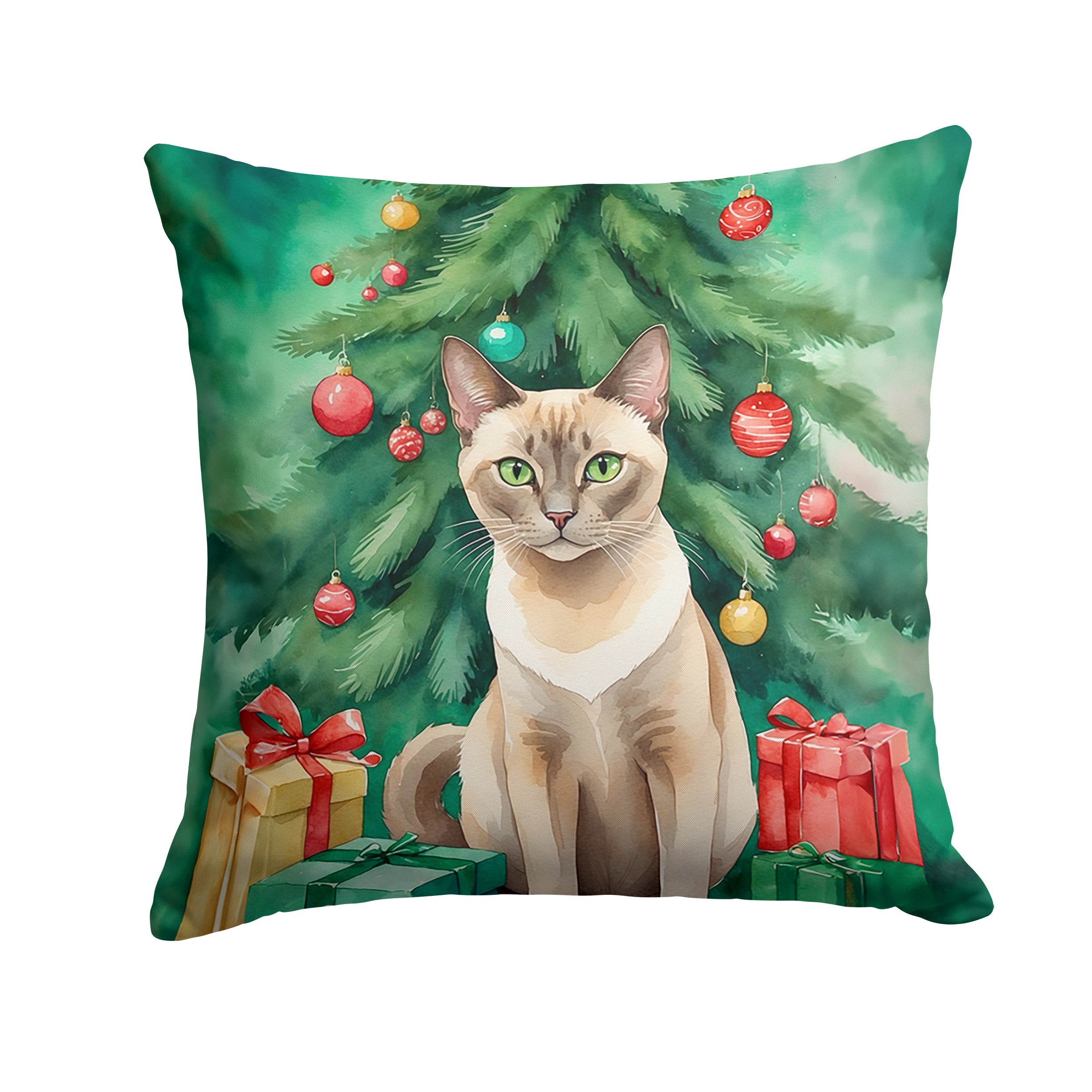 Tonkinese Cat By the Christmas Tree Throw Pillow