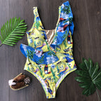 Tropical Print Ruffle One-Piece Swimsuit