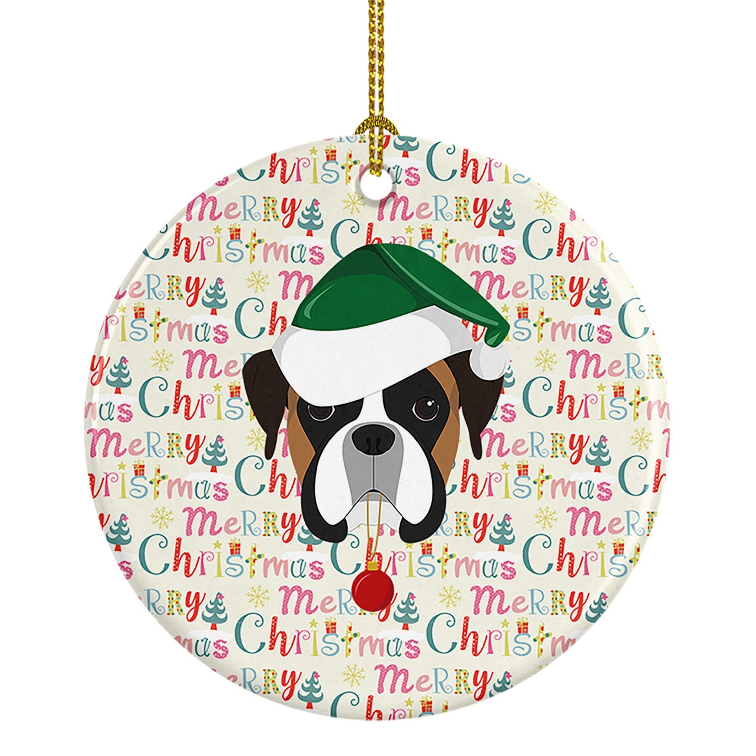 Boxer Merry Christmas Ceramic Ornament