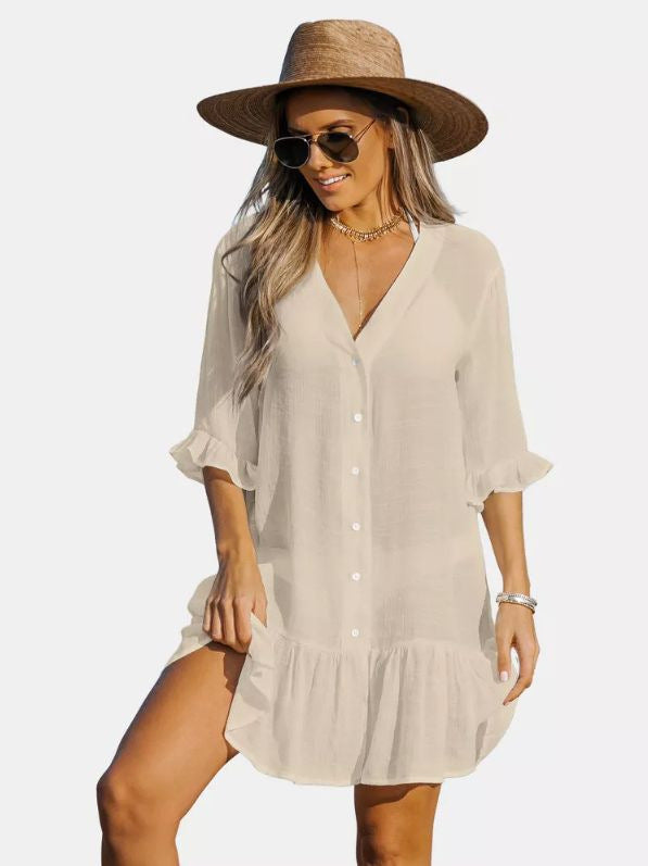 2023 Summer Women's V-Neck Ruffle Dress Cover-Up