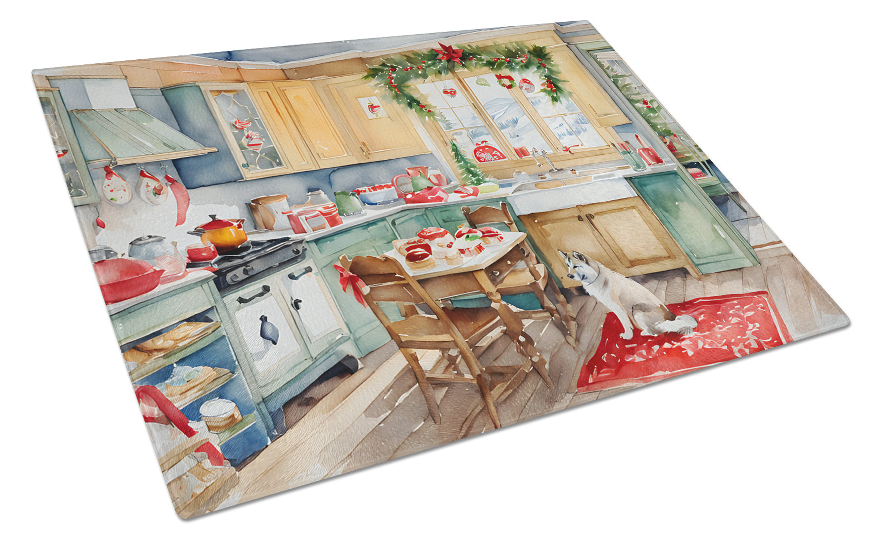 Alaskan Klee Kai Christmas Cookies Glass Cutting Board